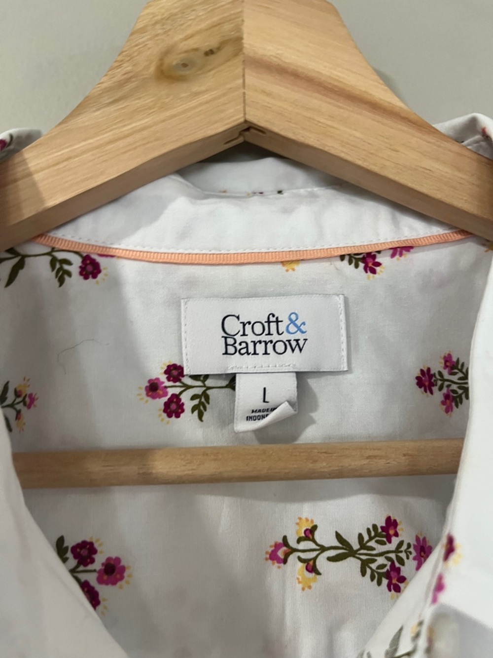 croft & barrow White Button Shirt with Pink and Green Floral Print - Picture 2 of 10